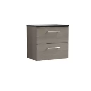 image of Nuie Arno 600mm Wall Hung 2 Drawer Vanity & Sparkling Black Laminate Top Solace Oak