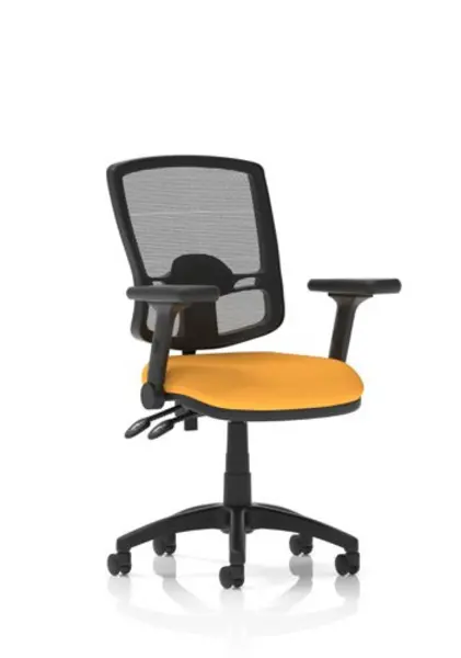 Image of Eclipse Eclipse Plus II Lever Task Operator Chair Deluxe Mesh Back With Bespoke Colour Seat in Senna Yellow With Height Adjustable And Folding Arms K
