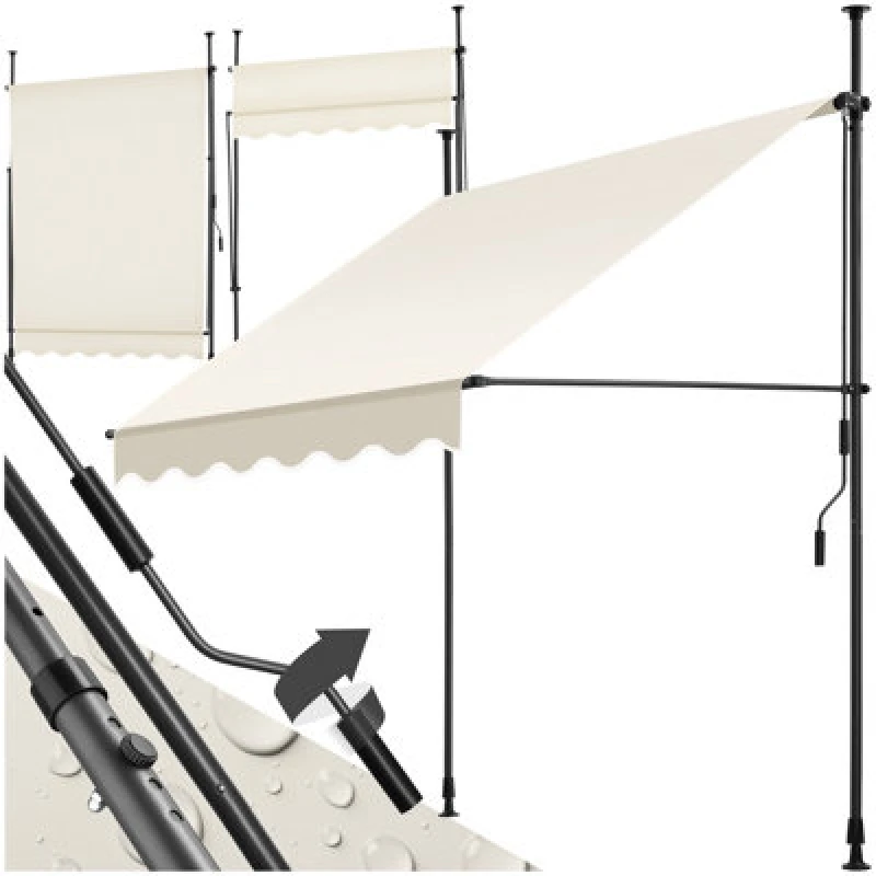 Image of Tectake Awning With Hand Crank - Pressure Fitted , Height Adjustable 150 X 180 Cm - Beige
