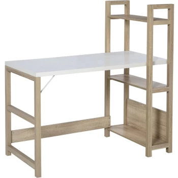 Image of Homcom - Computer Desk with shelves Office Desk Workstation,Writing Desk Computer PC Laptop Table Workstation, White Wood Grain