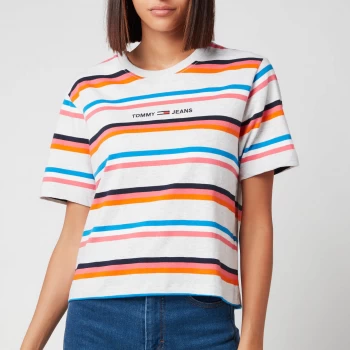 Image of Tommy Jeans Womens Tjw Bxy Crop Stripe Tee - Silvery Grey Htr/Multi - XS