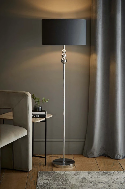 Image of ValueLights ValueLights Marissa Chrome Stacked Ball Floor Lamp with Fabric Drum with Chrome Inner Shade in Charcoal Charcoal One Size Unisex 505940606