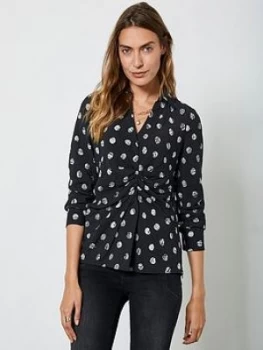 image of Mint Velvet Eve Spot Print Waisted Shirt - Black, Size 10, Women