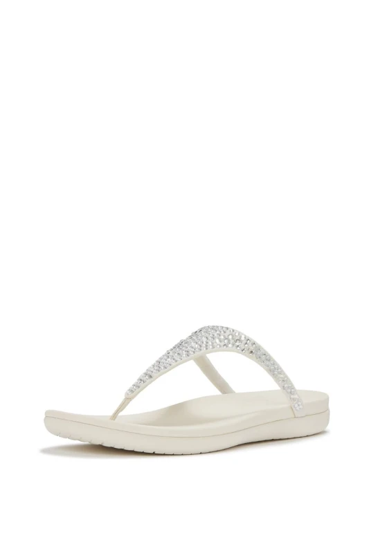 Image of FitFlop Womens Solay Mixed-Crystal Toe Post Sandal in Cream Size: 4 Cream Female 4