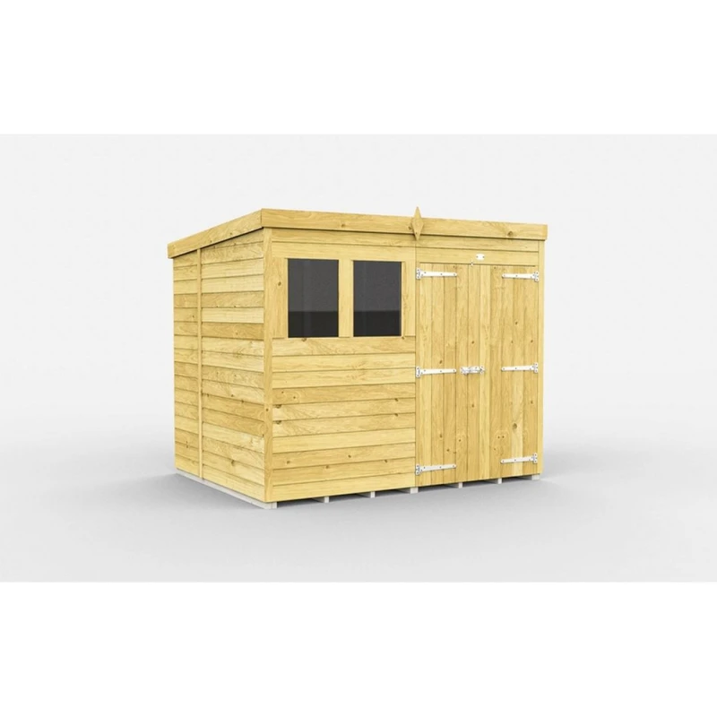 Image of Buttercup Farm 8 x 6 Feet Pent Shed - Double Door W/ Windows - L178 x W243 x H201cm in Brown Brown Unisex