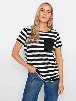 Image of Long Tall Sally Black/white Stripe Pocket Tee, Black, Size 10, Women