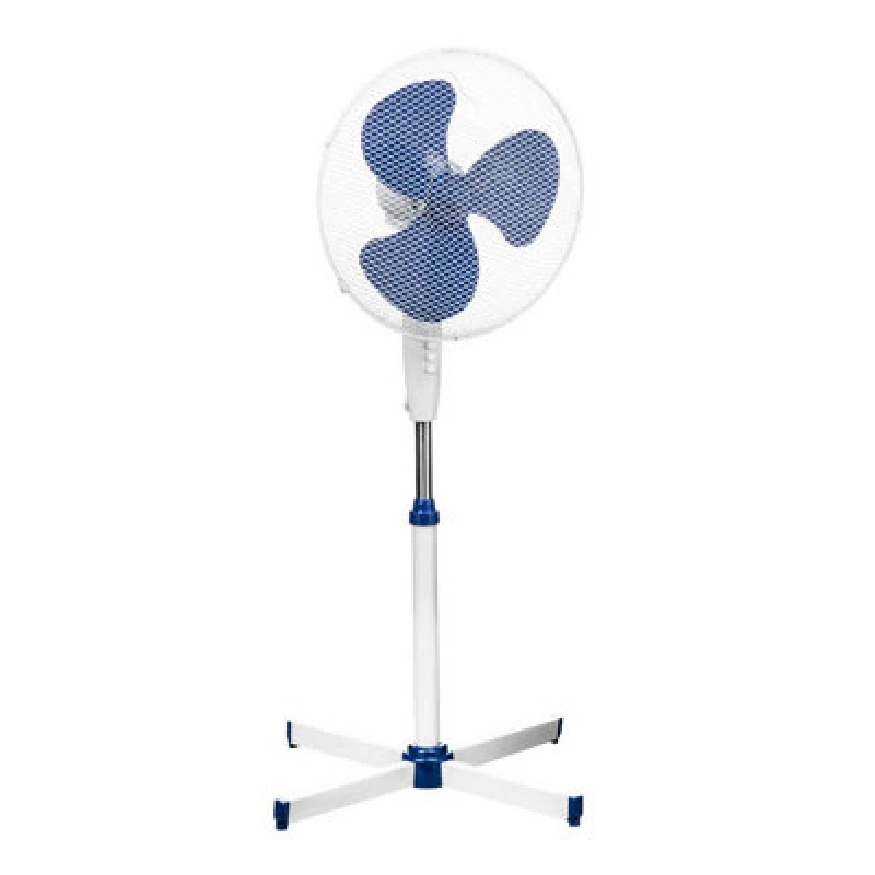 Image of Orsina White & Blue Floor Standing Fan, Height Adjustable With Oscillating Head And 3 Speeds, Wide-Angle Airflow