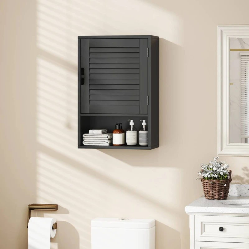 Image of HOMCOM Bathroom Cabinet, Wall Mounted Cabinet with Adjustable Shelves in Black Size: W600mm x H600mm Black Unisex W600mm x H600mm