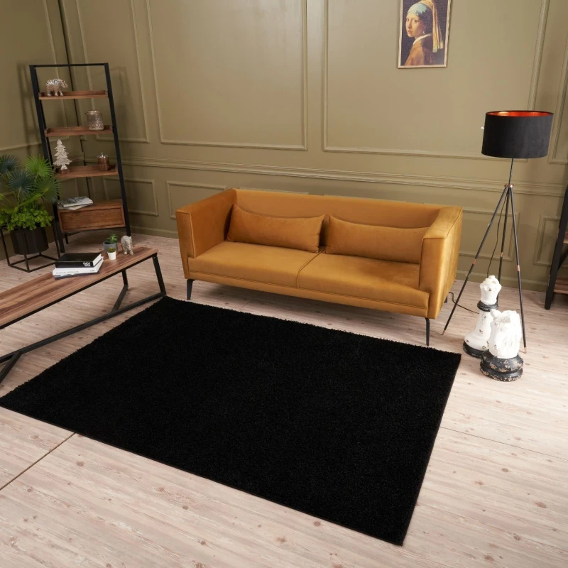 Image of THE RUGS Shaggy Rugs Black Living Room Rug - Soft Fluffy Thick Carpet For Bedrooms & Kitchen Easy To Clean Home Decor Rugs Size: 120cm x 170cm Bla