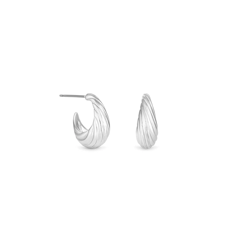 Image of Inicio Silver Plated Textured Hoop Earrings - Gift Pouch Silver