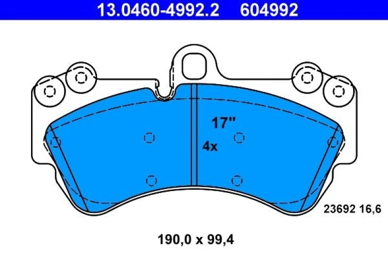 Image of ATE 13.0460-4992.2 Brake pad set excl. wear warning contact Brake Pad Set,disc brake (402)