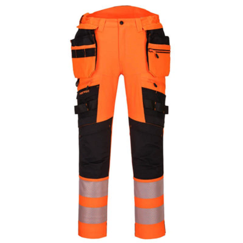 Image of Portwest DX4 Hi Vis Detachable Holster Pocket Trousers DX442OBR28 Colour: Orange / Black
