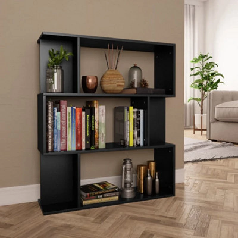 Image of Vidaxl Book Cabinet/room Divider Black 80X24X96cm Engineered Wood Book Cabinets