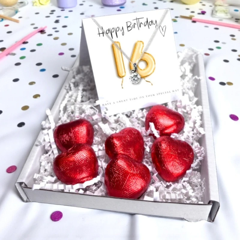 Image of Aye Do Gifts 16th Birthday Cubic Zirconia Necklace & Gold Balloons Mini Hamper
