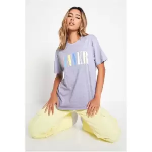 I Saw It First Grey Rainbow Sinner Oversized Slogan T-Shirt - Grey