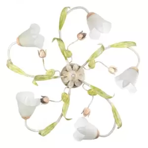 image of Wilma 5 Light Flower Multi Arm Semi Flush Ceiling Lamp, Glass Shades