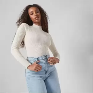 Image of Missguided Rib High Neck Knit Bodysuit - Cream