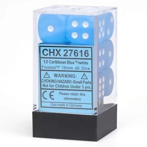 image of Chessex 16mm d6 Dice Block: Frosted Caribbean Blue/White