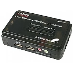 Image of StarTech 2 Port Black USB KVM Switch Kit with Audio and Cables
