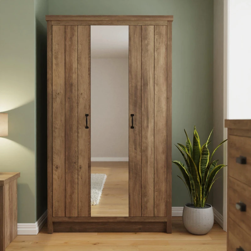 Image of GFW Boston Knotty Oak Mirrored 3 Door Wardrobe
