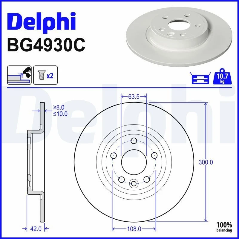 Image of DELPHI Brake disc DELPHI BG4930C
