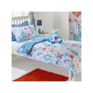 Image of Riva Paoletti Kids Robot Reversible Duvet Cover Set, Blue, Cot Bed