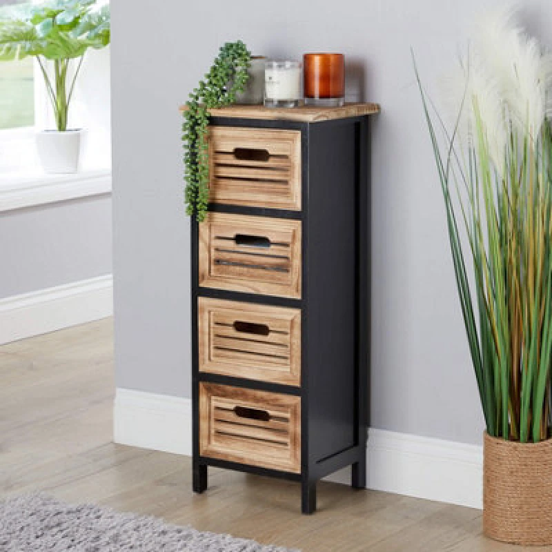 Image of Home Source Mostyn Fully Assembled 4 Drawer Black And Oak Storage Chest
