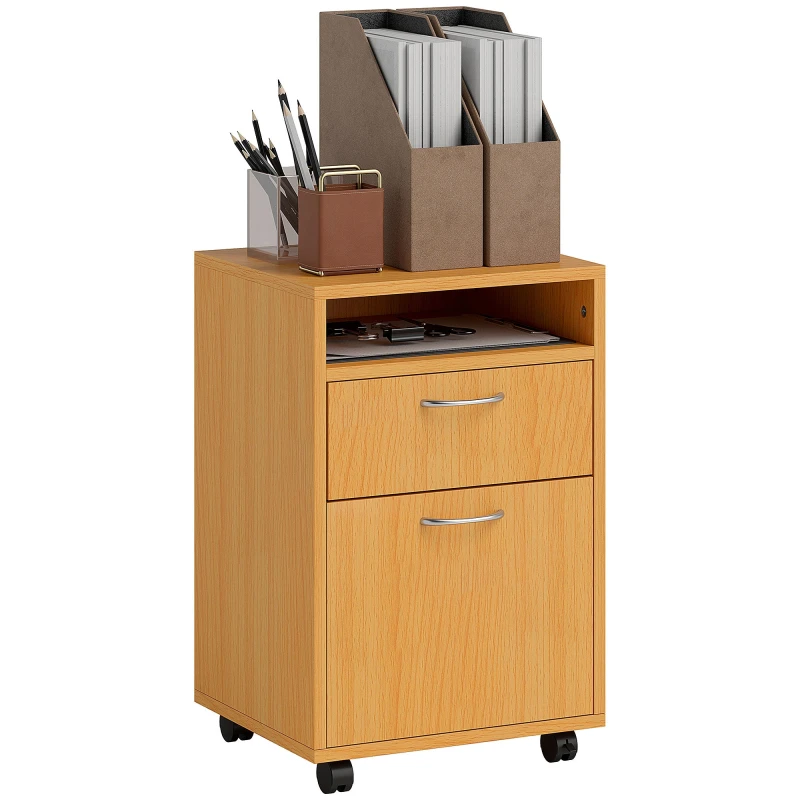 Image of HOMCOM 60cm Filing Cabinet with Drawers and Open Shelf - Natural wood finish TJ Hughes 5061025099504