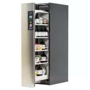 image of asecos Type 90 fire resistant vertical pull-out cabinet, 1 drawer, 4 tray shelves, grey/stainless steel