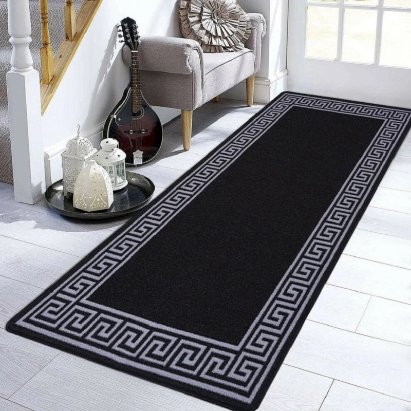 Image of Smart Living Smart Living Greekey Heavy Duty Machine Washable Hallway Kitchen Non Slip Door Mat in Medium Beige Size: 80cm x 300cm Medium Beige 80cm