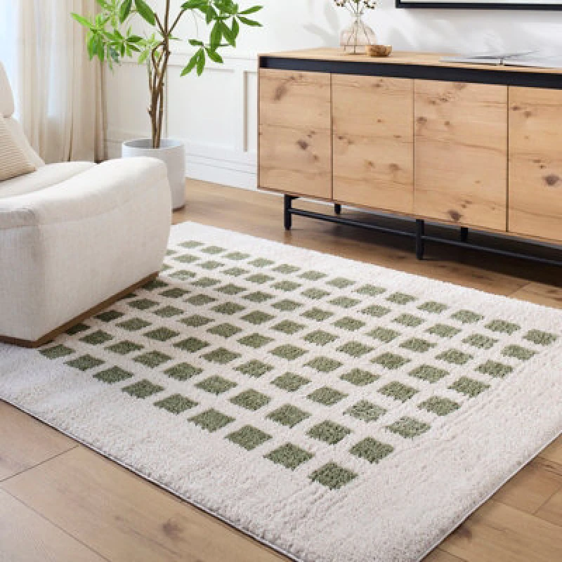 Image of Livabliss Machine Washable Modern Shaggy Grass Green Laurine Area Rug 160 X 213cm - Easy Care, Ideal For Living Room & Bedroom