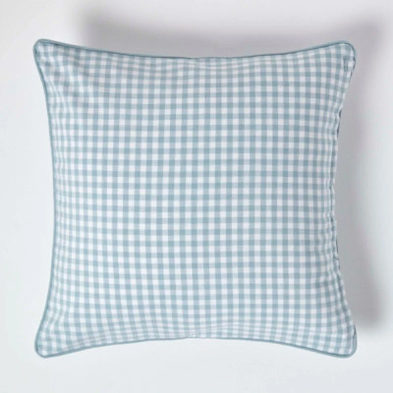 Image of HOMESCAPES Homescapes - Cotton Gingham Check Blue Cushion Cover, 60 x 60cm - Blue KT1375C