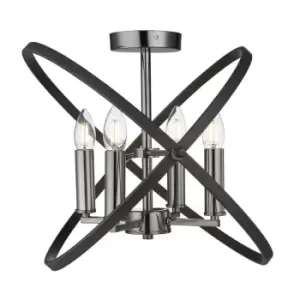 Image of Searchlight Lighting - Searchlight Hoopla - 4 Light Semi Flush Pewter, Black, E14