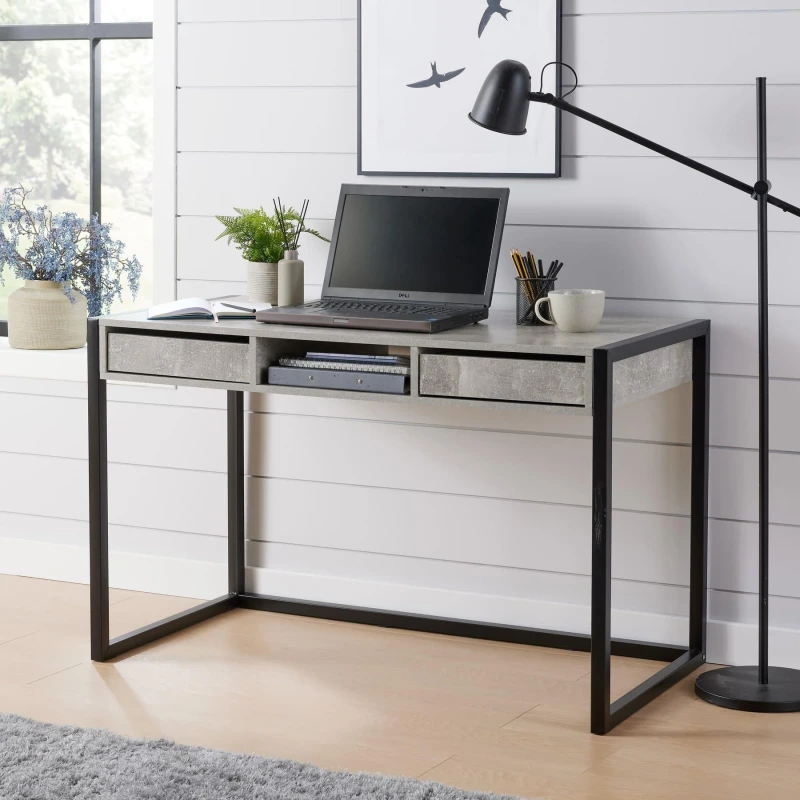 Image of Home Source Toronto 2 Drawer Industrial Computer Desk Grey