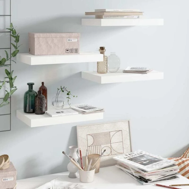 Image of VIDAXL Floating Wall Shelves 4 pcs High Gloss White 40x23x3.8cm MDF vidaXL 8720286073759