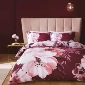 image of Catherine Lansfield Dramatic Floral Claret Duvet Cover and Pillowcase Set Red/White