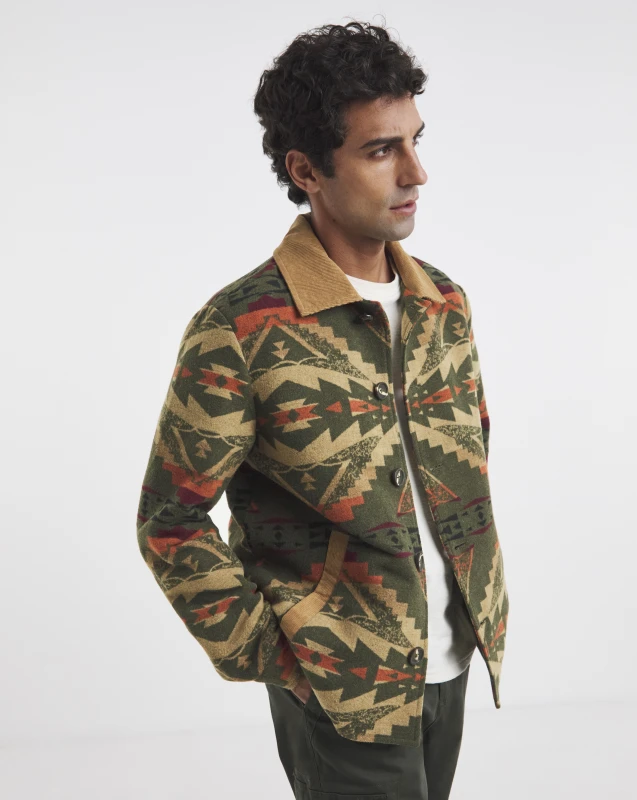 Image of Joe Browns Oversized Aztec Double Breasted Faux Fur Collar Wool Blend Coat Dark Red male