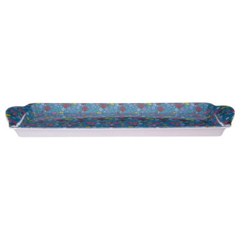 Image of Premier Housewares Floral Design Casey Sandwich Tray, Curved Contemporary Dining Tray, Functional Breakfast Tray Blue