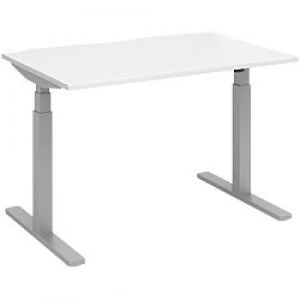 image of Elev8 Rectangular Sit Stand Single Desk with White Melamine Top and Silver Frame 2 Legs Touch 1200 x 800 x 675 - 1300 mm