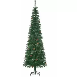 image of Homcom - 6.5FT Artificial Slim Christmas Tree Holiday Home Decor with Pine Cones - Green