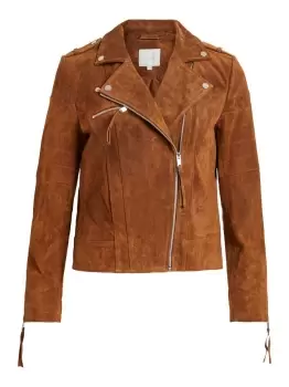 image of VILA Suede Leather Jacket Women Brown