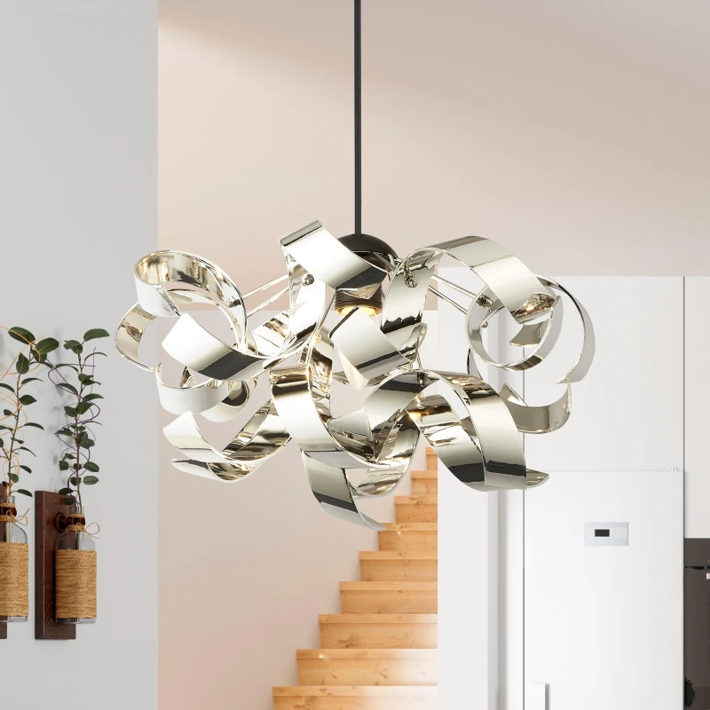 Image of Lighting Collection Chrome Curl Easy Fit Pendant Chrome unisex One Size