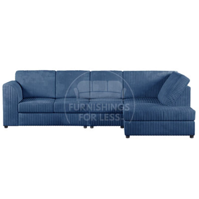 Image of Furnishings For Less UK Luxor Marine Blue Jumbo Cord Large 5 Seater Corner Sofa Long Right Hand Facing - Full Back
