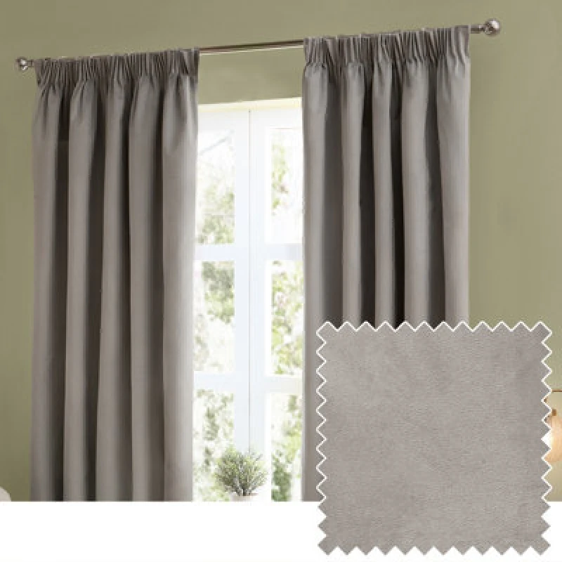 Image of Furn. The Ultimate Velvet Room Darkening Pencil Pleat Curtain Pair, Silver, (W)117X (D)137Cm