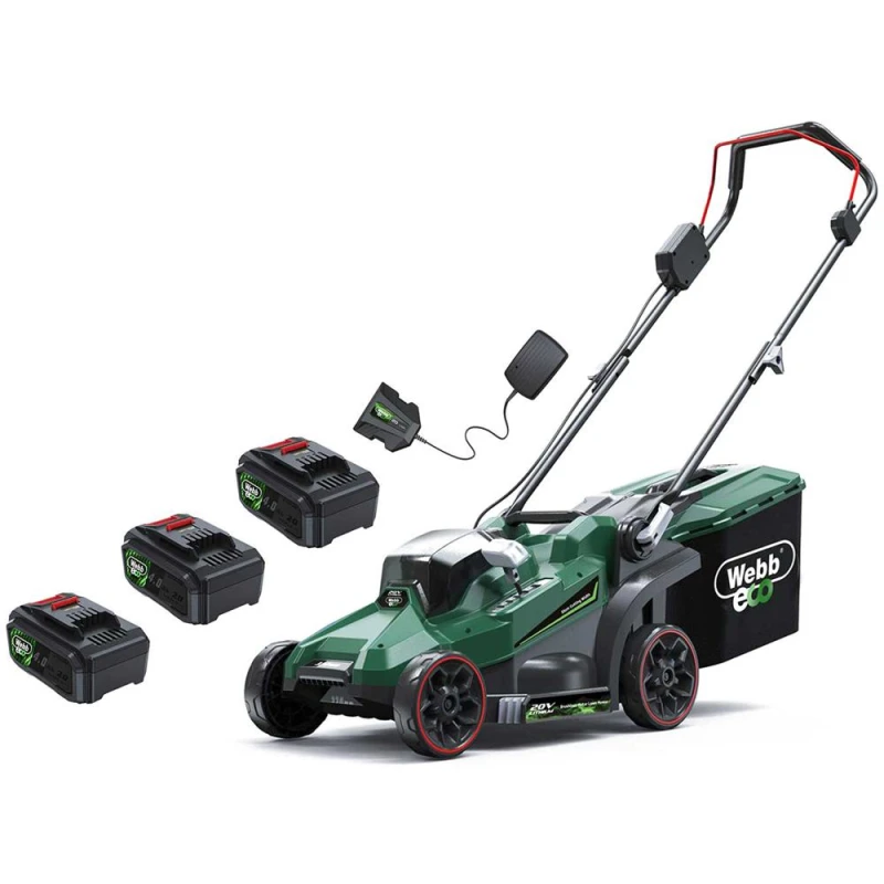 Image of Webb Eco WEV20LM33 20v Cordless Brushless Rotary Lawnmower 330mm 3 x 4ah Li-ion Battery Charger WEV20LM33B43