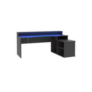 image of Matte Black Corner Gaming Desk with LEDs, black