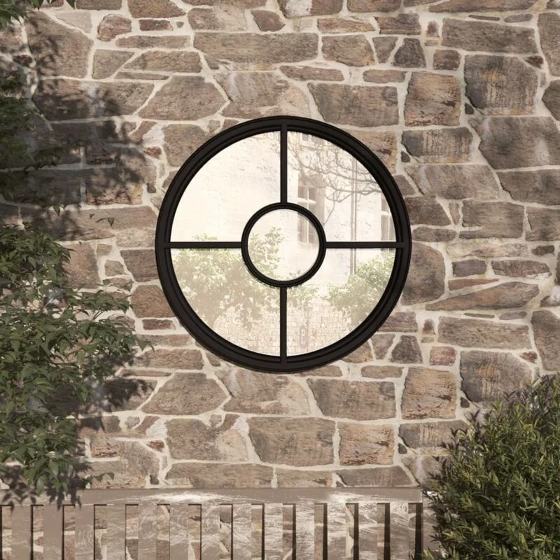 Image of VIDAXL Garden Mirror Black 60x4cm Iron Round for Outdoor Use Vidaxl 8720286767504