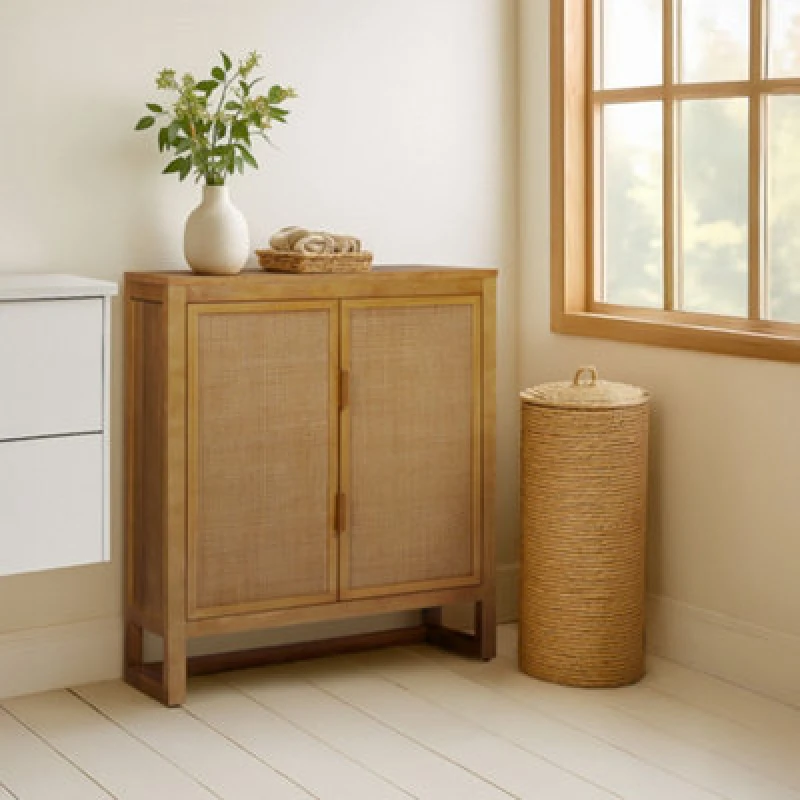 Image of Teamson Home Hatteras Sideboard Accent Cabinet 2 Rattan Doors, Natural