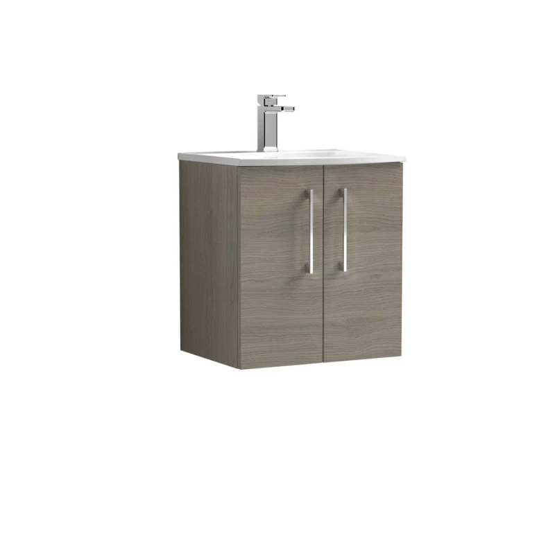 Image of Balterley Modern Bathroom Wall Hung 2-Door Vanity Basin, Solace Oak, 500mm in Brown Brown Unisex