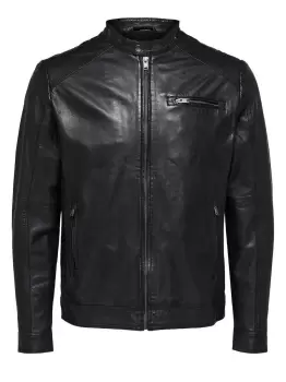 SELECTED Lamb - Leather Jacket Men Black